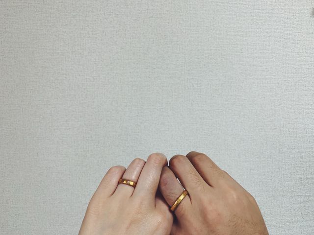 市松の24kリング。女性のみブラウンダイヤを入れました。