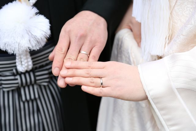 神社で式を挙げた際にカメラマンさんの要望で撮りました。