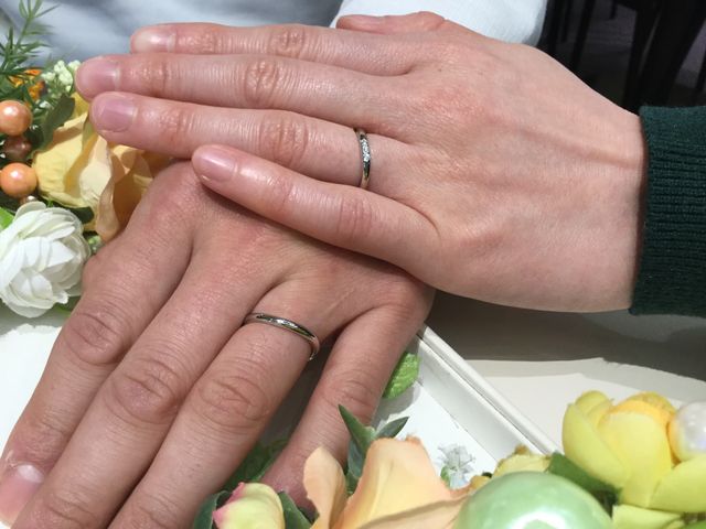 納品後初めてつけました。結婚指輪です。