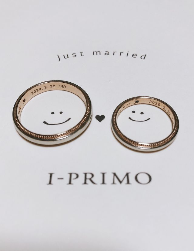 ミル打ちとプラチナとピンクゴールドのコンビネーションのリング