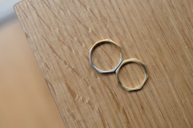 手作りで八角形のペアリング