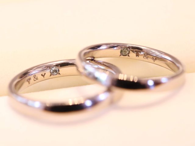 イニシャルの刻印と、お互いの誕生石をいれました。