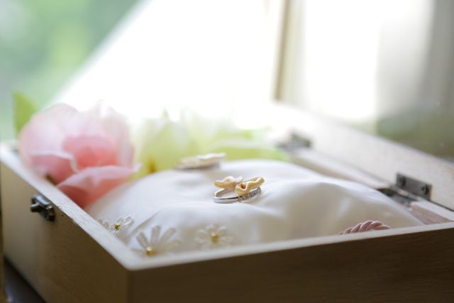 手づくりリングピローと指輪