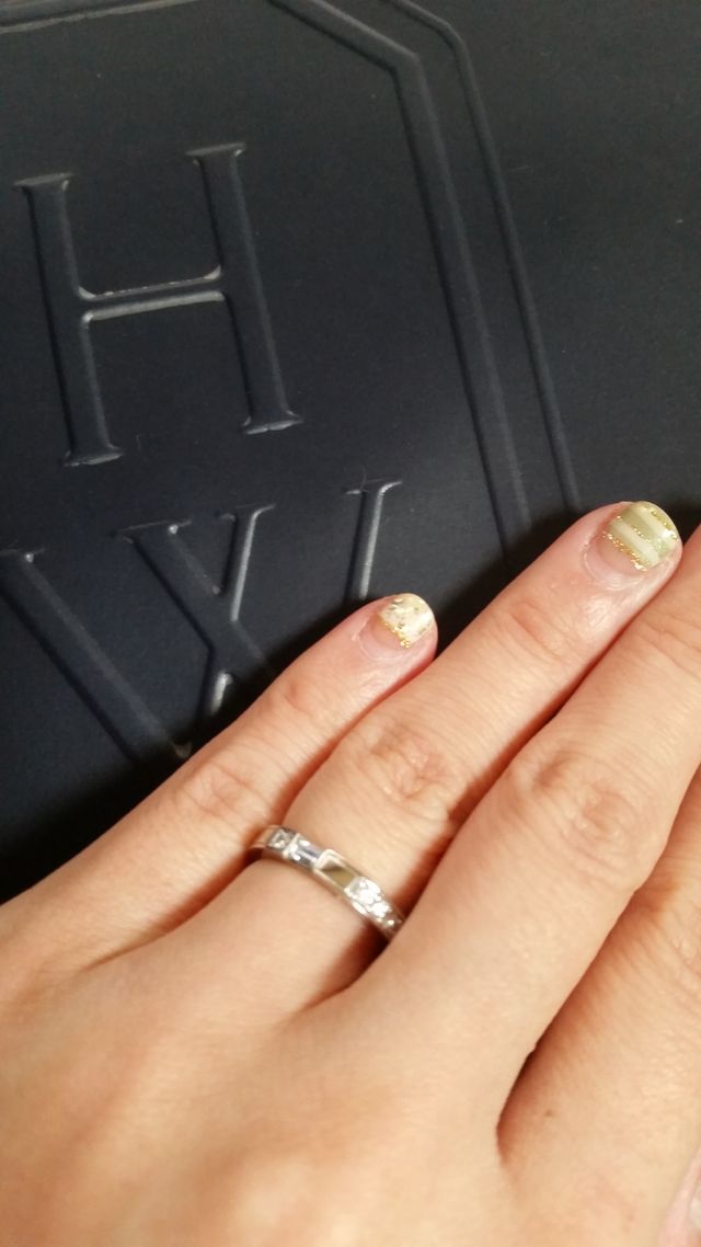 指にはめた写真です