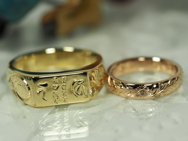 お互い好きを詰め込んだハワイアンリングで、個性派リングです！