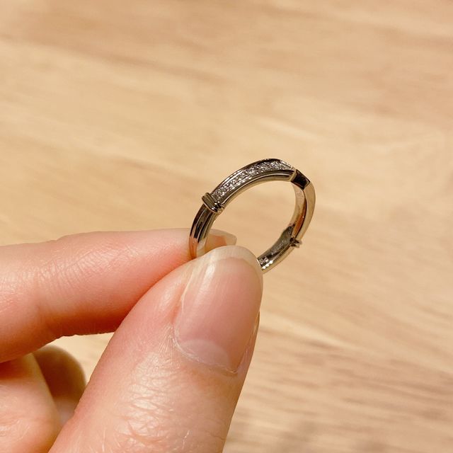 剣がモチーフの指輪で剣のさやが両脇に付いています。