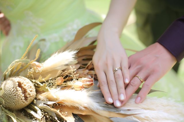 結婚式で撮ったもらった指輪ショット！