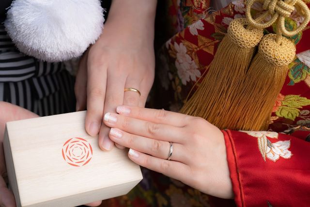 指輪も木の箱も着物にとてもよく映えました。