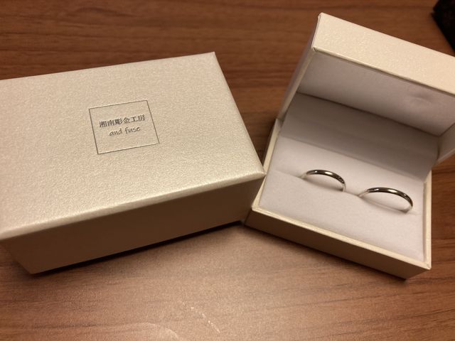 出来上がった2人の指輪です