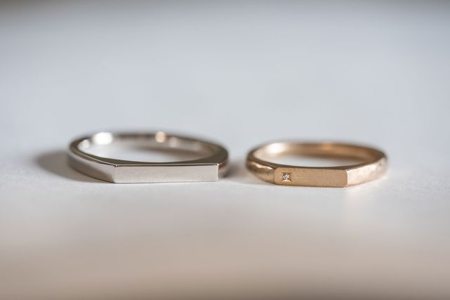 レディスK18シャンパンゴールドシグネット+槌目