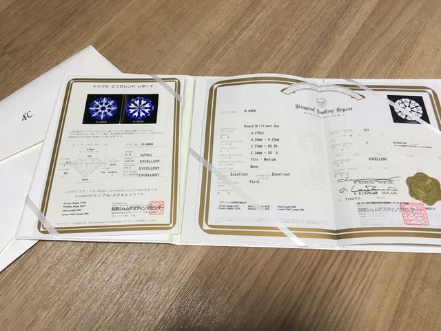 ダイヤモンドの鑑定書も付いていました。