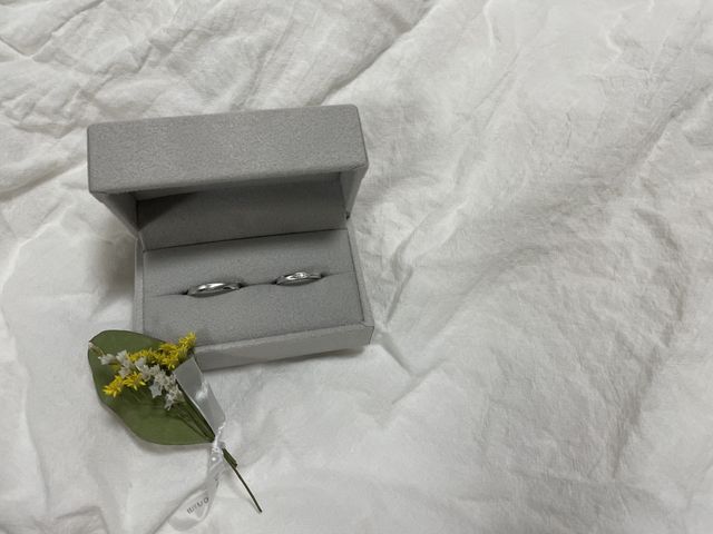 素材はプラチナ、女性の指輪にはダイヤが埋め込まれています。