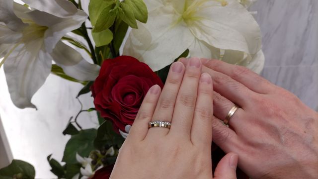 ペアで着用した写真です。