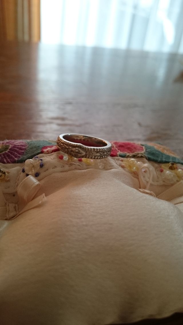 ヘビモチーフで鱗柄です。へびの目にダイヤが入ってます。