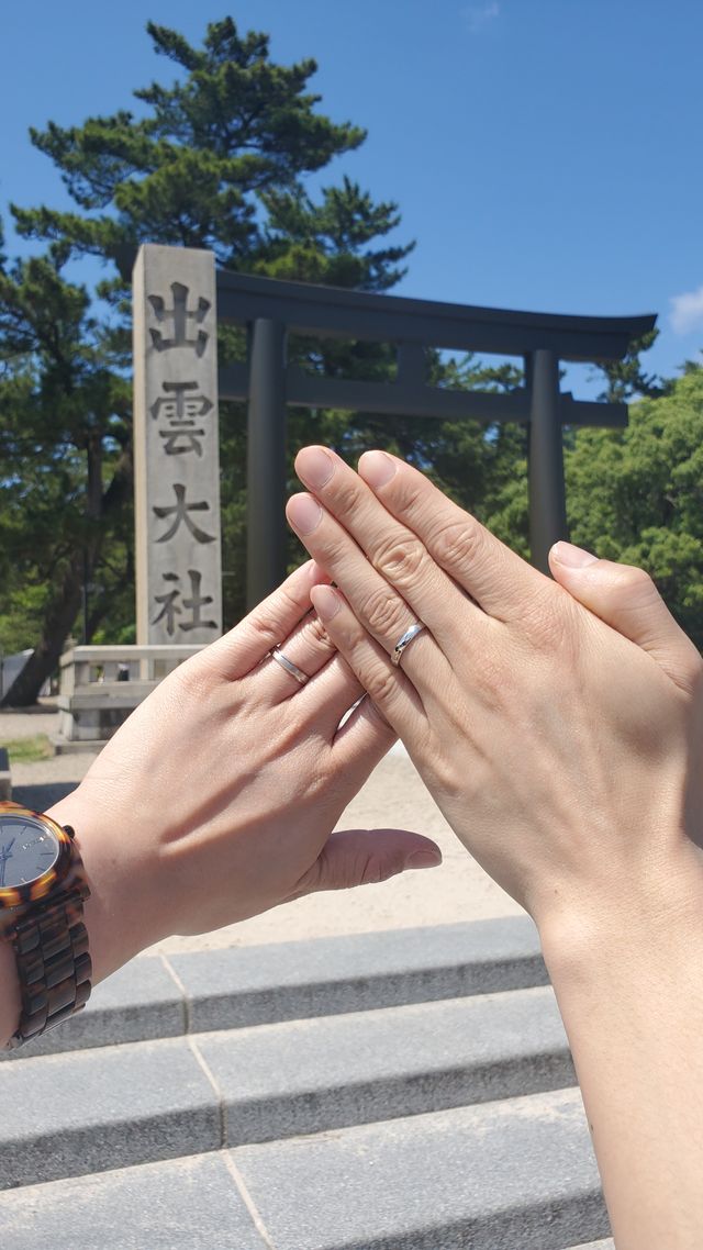 完成品をその場で着けて出雲大社で記念写真を撮りました！