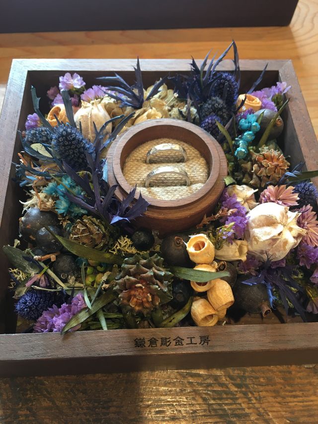 指輪作成後はドライフラワーの台に入れて撮影出来ました。