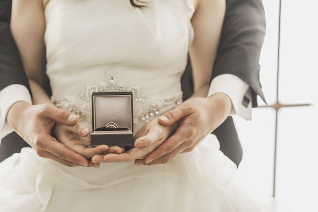 フォトウェディング時に結婚指輪を撮って頂きました。