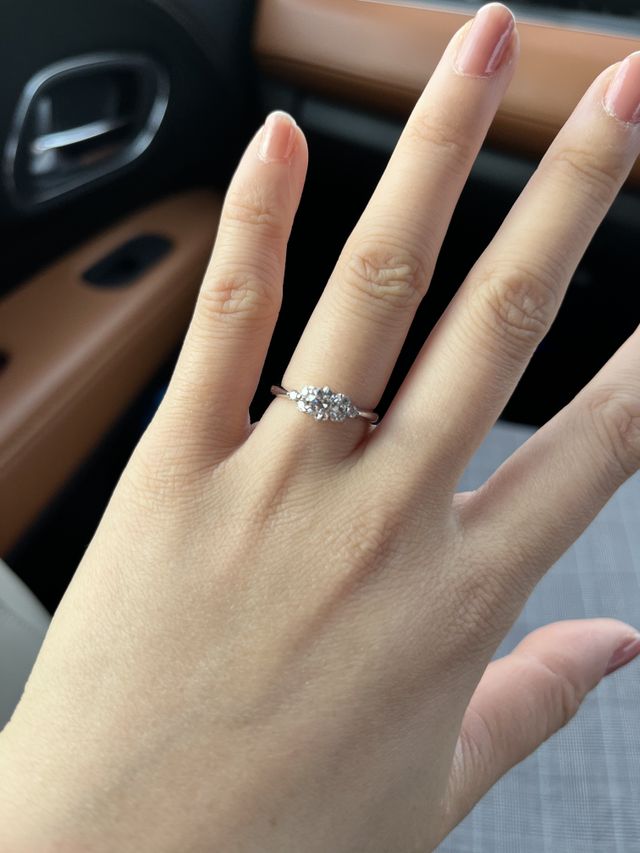 一粒の大きなダイヤの左右に3つのメレをあしらったもの。