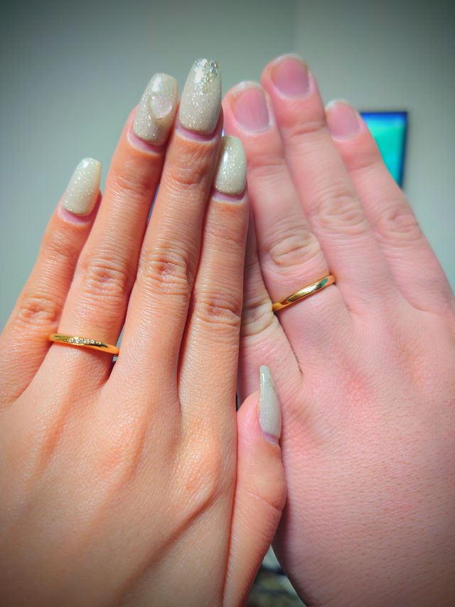 装着時です！ダイヤ5石ですが細身なのでバランスがいいです。