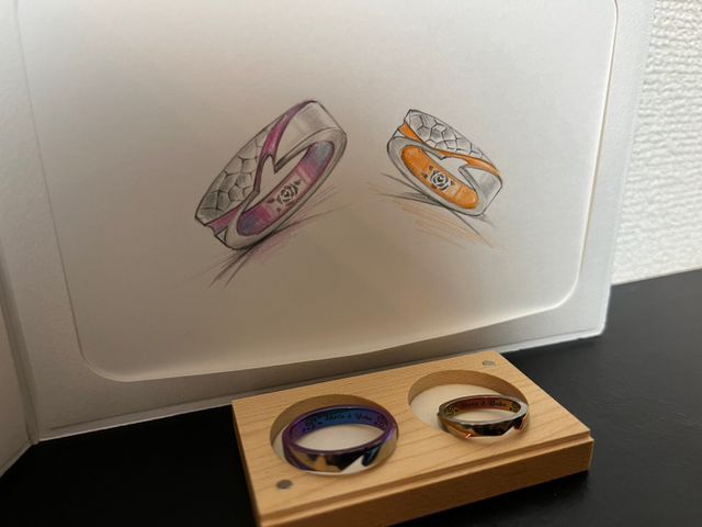 デザインのイメージデッサンと実際に出来上がった指輪です。