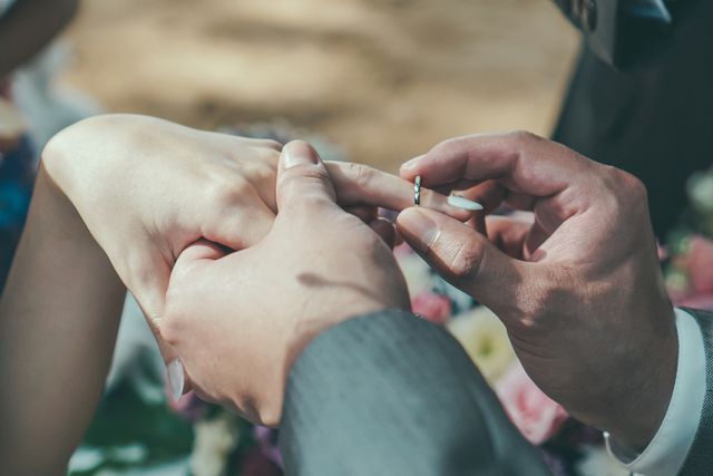 挙式中の指輪交換