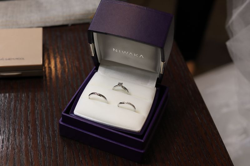 NIWAKA 多角形リング 2個セット 木漏れ日とせせらぎのセット指輪。 重ね付けしたらダイヤのラインが