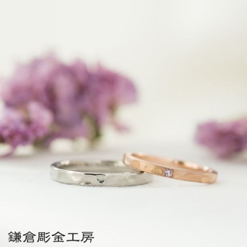 ふたりでつくる結婚指輪】メンズK18WG(クリア仕上げ)&レディースK18PG