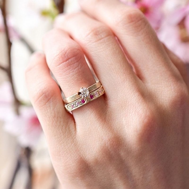 杢目金屋　桜ダイヤモンド　結婚指輪　セット 杢目金屋 桜ダイヤモンド 結婚指輪 セット 婚約指輪「桜あわせ