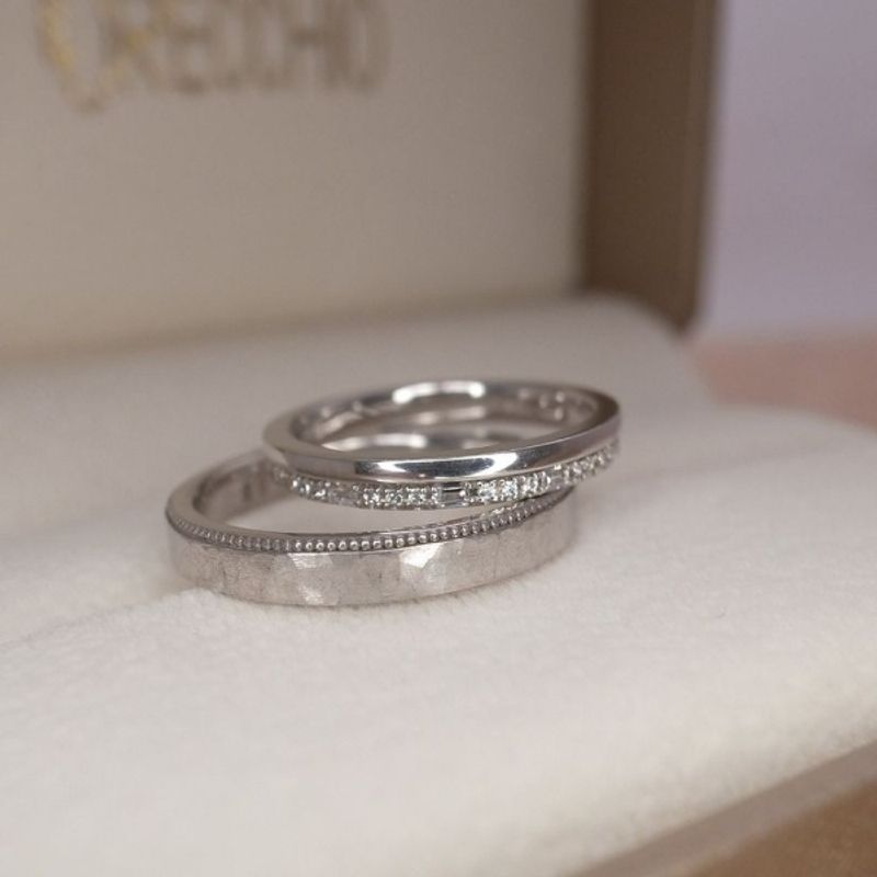 婚約指輪★2 紡ぎ輪 – 綺羅(きら) – 婚約指輪(和紙風仕上げ・シャンパンゴールド