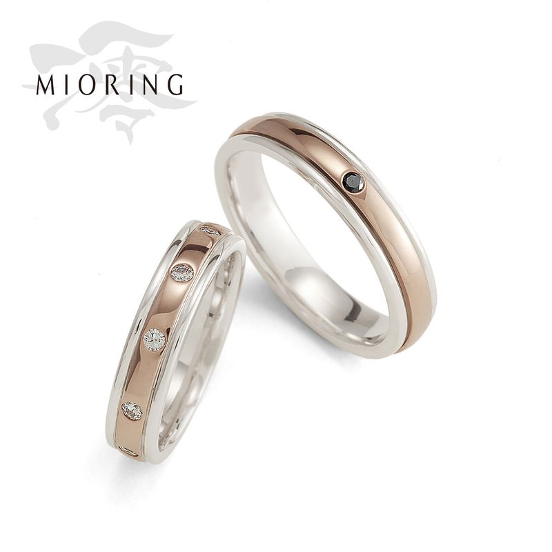 桜ゴールドとプラチナがやさしく輝く結婚指輪 MIORING 花雫-はなしずく