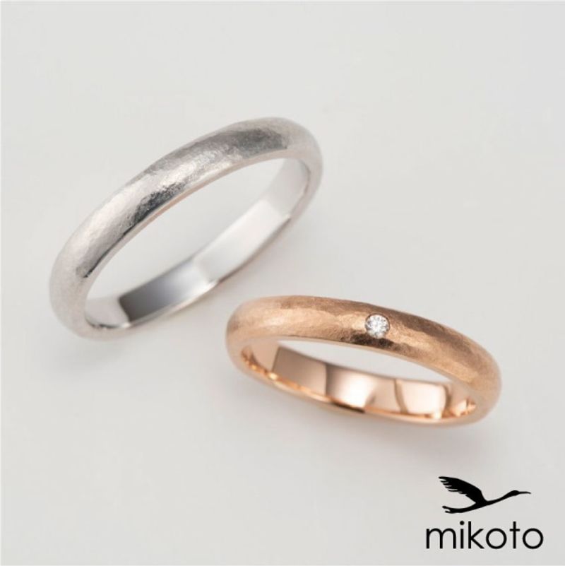 18TE-012】錆加工がかっこいいおしゃれなゴールドの結婚指輪 [結婚指輪