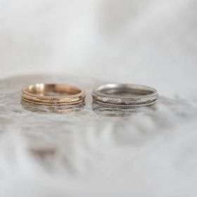 【Cayof(カヨフ)の口コミ】 ユーカリというデザインをベースに、槌目やミルグレインのサイズ調整、石…