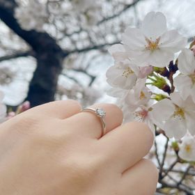 【TOMOE(トモエ)の口コミ】 ダイヤの台座の部分が桜の花の形になっているだけでなく、よく見るとダイ…
