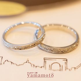 【手彫り彫刻 月桂樹 マリッジリング】