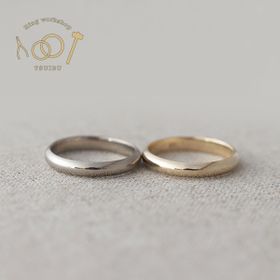 【二人の想いが詰まった手作り結婚指輪】K18イエローゴールド/K18ホワイトゴールド・甲丸型・鏡面仕上げ