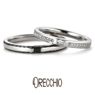 【ORECCHIO(オレッキオ)】パッショナート～センターのエメラルドカットダイヤが透明な輝きを放つ結婚指輪
