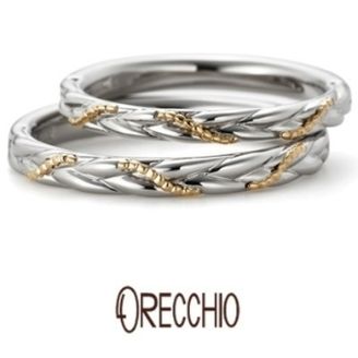 【ORECCHIO(オレッキオ)】カンタービレ ～　編み込みのようなアームにPTとYGのコンビで個性的な結婚指輪