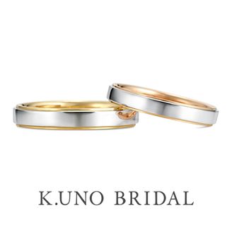 【ケイウノ ブライダル(K.UNO BRIDAL)】 【月日(平打ちタイプ)】シンプルなリングの内側をイエローとピンクに