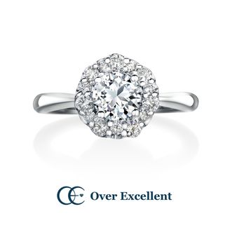 【Over Excellent(オーバーエクセレント)】【Bouquet ブーケ -幸せを運ぶ花束-】煌めくセンターダイヤモンドをメレダイヤモンドで繊細に縁取った、まるでウェディングブーケのように優美な印象のリング。