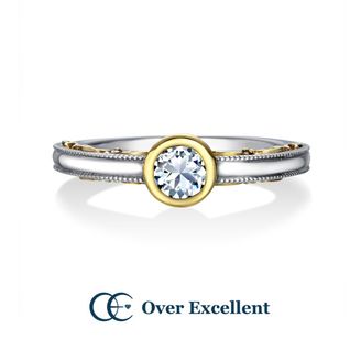 【Over Excellent(オーバーエクセレント)】【Garden bouquet ガーデン・ブーケ-ふたりで育む愛-】センターストーンを囲むゴールドとプラチナの繊細な加工は職人の技ならでは。