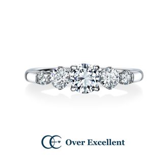 【Over Excellent(オーバーエクセレント)】 【Calceolaria カルセオラリア -私の伴侶に-】4本爪スタイルでモダンなスタイルに、瑞々しく輝くメレダイヤモンドをセッティング。