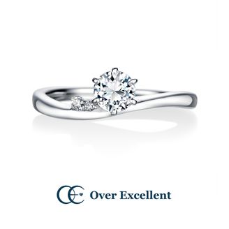 【Over Excellent(オーバーエクセレント)】 【Crépuscule クレパスキュール-黄昏-】６本爪スタイルで正統感の薫るデザインにメレダイヤモンドをセッティング。タイムレスな美しさが魅力。