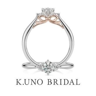 【hirai art gallery(ヒライアートギャラリー)】側面にリボンをさりげなくあしらった婚約指輪 【ケイウノ リボン】