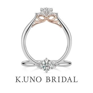 【hirai art gallery(ヒライアートギャラリー)】 側面にリボンをさりげなくあしらった婚約指輪 【ケイウノ リボン】