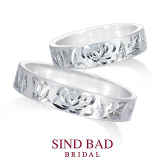 【SIND BAD(シンドバット)】和彫シリーズ -TAKUMI-　~4mm幅の指輪にバラの彫り模様~