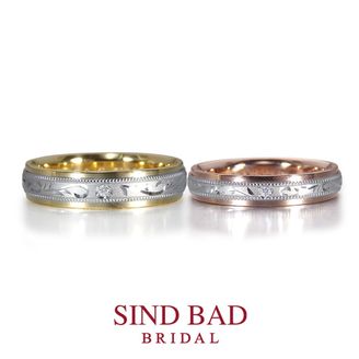【SIND BAD(シンドバット)】和彫シリーズ -TAKUMI-　ゆったり唐草 コンビ 鍛造 リング ピンクゴールド イエローゴールド コンビ