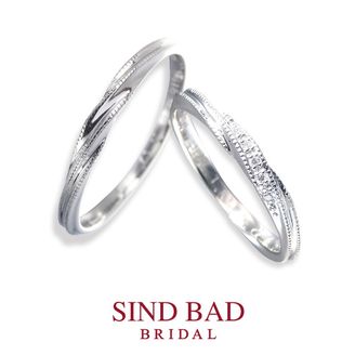 【SIND BAD(シンドバット)】プラチナ結婚指輪【2本12万円以内】ダイヤ5石・ミルグレイン
