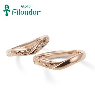 【アトリエフィロンドール】 【アトリエ・フィロンドール】MIORING 「桜ゴールド」がやさしく輝く和彫りセットリング 花衣-はなごろも-