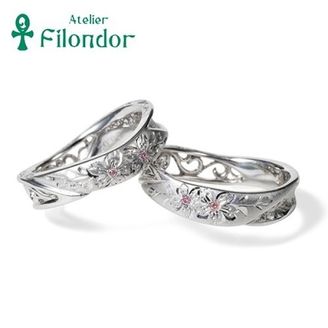 【アトリエフィロンドール】【アトリエ・フィロンドール】MIORING 和彫りと透かし＆和紙が祝福する結婚指輪　匠花Ⅰ桜 -しょうか-