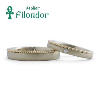 【アトリエフィロンドール】 【アトリエ・フィロンドール】フルオーダー つや消しシャンパンゴールドのハンマー模様とゴールドロープの結婚指輪